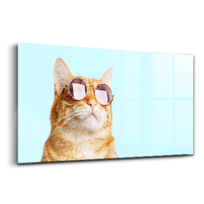 Tablou de sticlă Pisică amuzantă cu ochelari