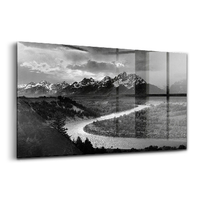 Tablou din sticlă Vedere la râu și munți