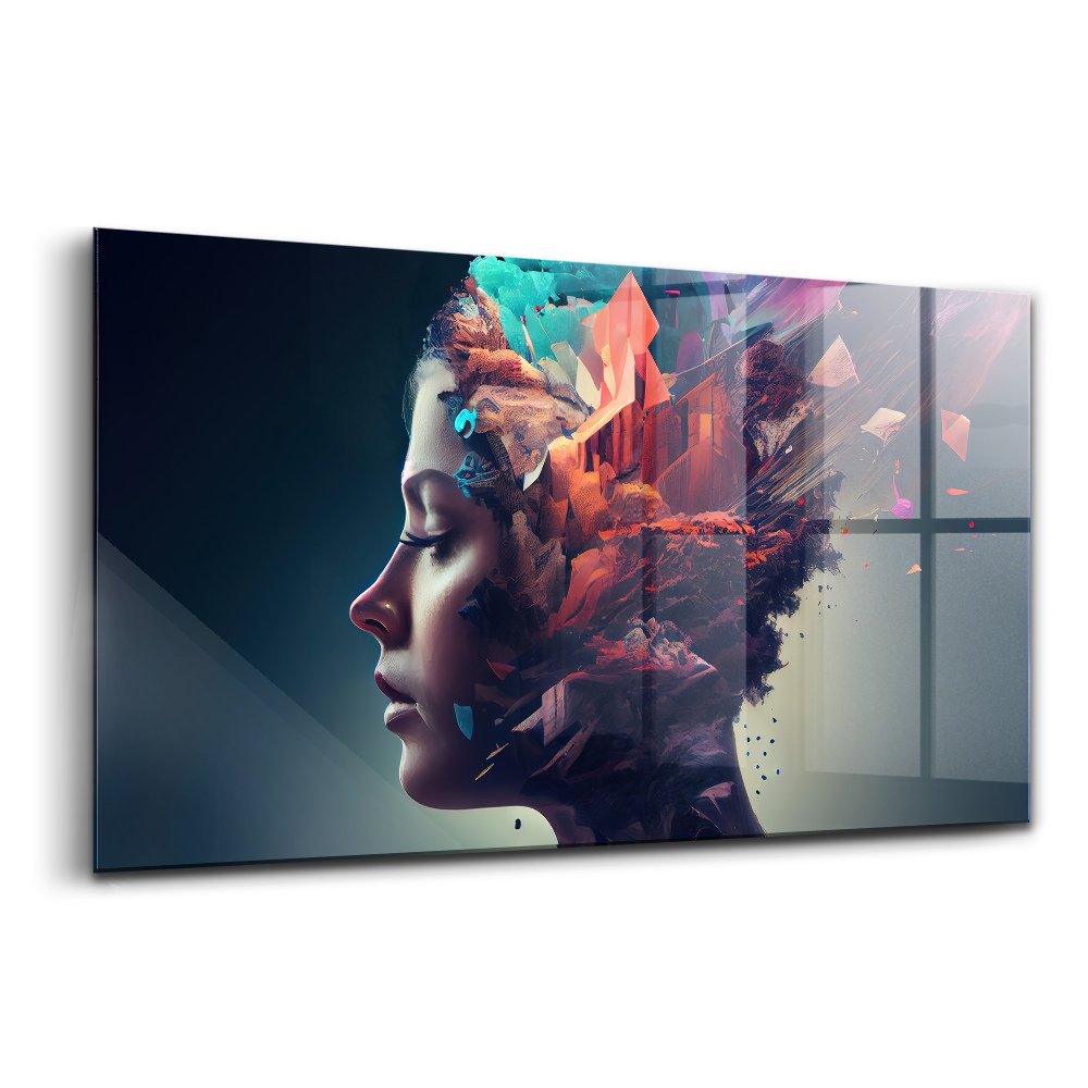 Tablou pe sticlă Femeie abstractă cu emoții