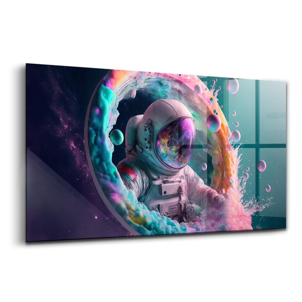 Tablou pe sticlă Cosmonaut nori colorați