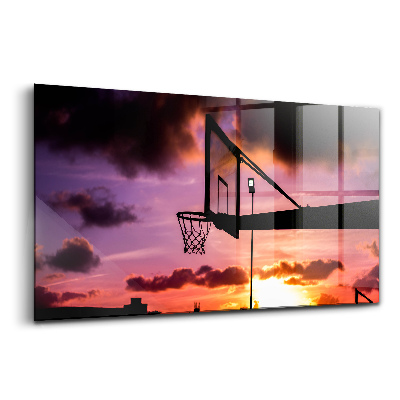 Tablou de sticlă Baschetul și apusul soarelui