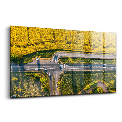 Tablou pe sticlă Câmpuri fotografiate de o dronă în Poznań