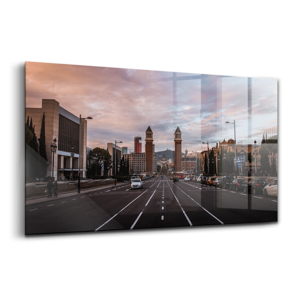Tablou sticlă Vedere de stradă a Barcelonei spre Tibidabo
