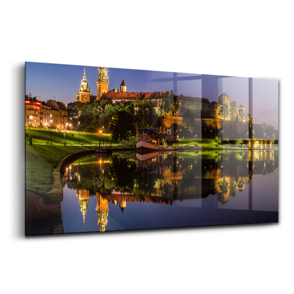 Tablou din sticlă Wawel noaptea pe Vistula