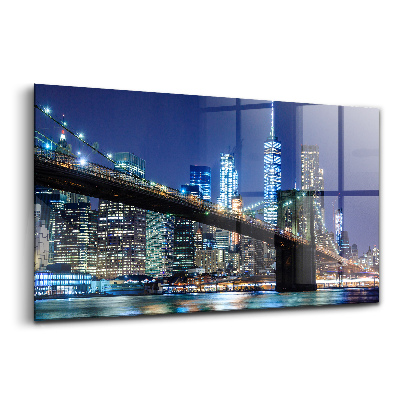 Tablou de sticlă Podul Brooklyn, New York, noaptea