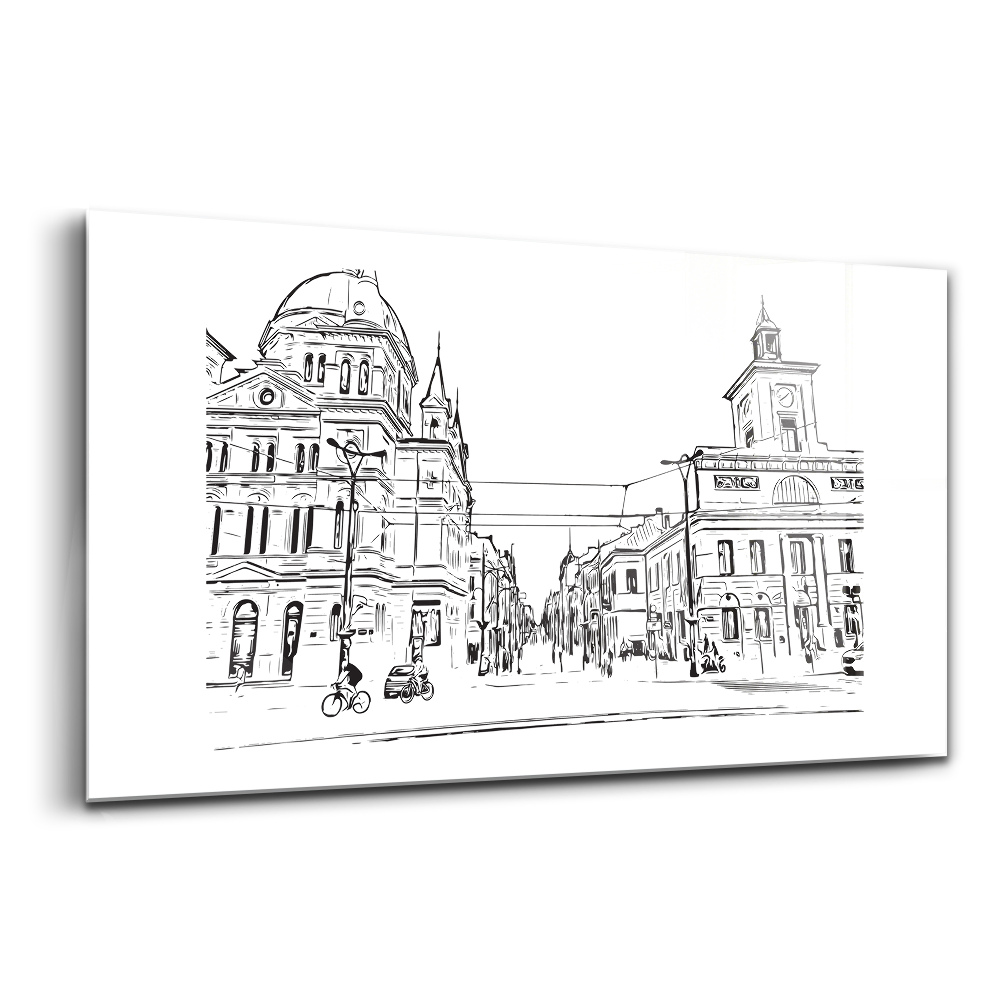 Tablou de sticlă Ilustrație a orașului vechi din Poznań