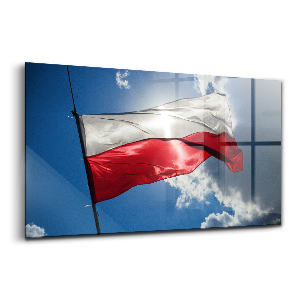 Tablou din sticlă Steagul Poloniei pe cer