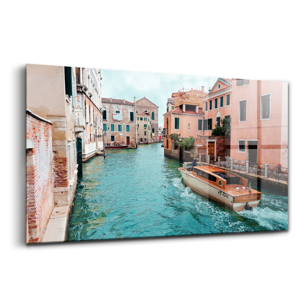 Tablou pe sticlă Barcă cu motor pe râu