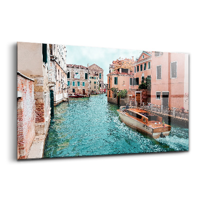 Tablou pe sticlă Barcă cu motor pe râu