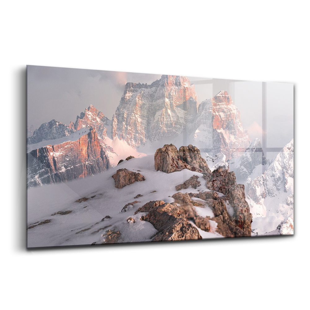 Tablou pe sticlă Un munte acoperit de zăpadă