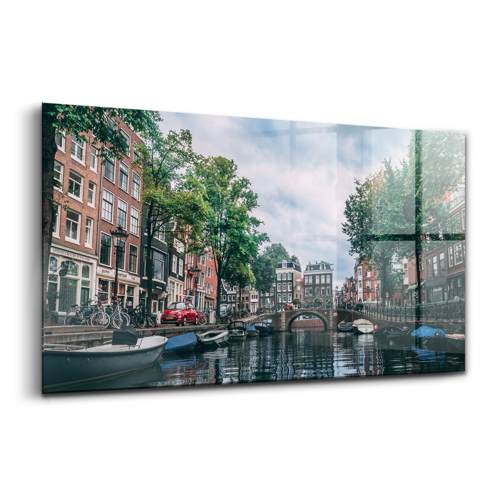 Tablou din sticlă Un canal în centrul Amsterdamului