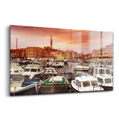 Tablou sticlă Dig cu bărci în Croația
