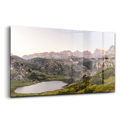 Tablou de sticlă Lac cu munții Pirinei