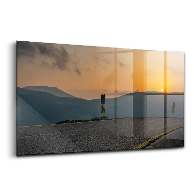 Tablou sticlă Apus de soare în spatele Munților Transalpina