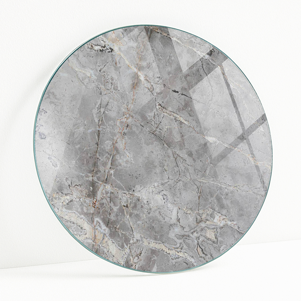 Blat de masă exterior rotund cu motiv de marmură în nuanță naturală