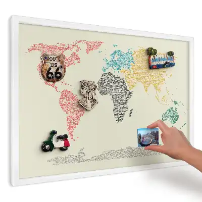 Panou magnetic decorativ de perete hartă a lumii din litere