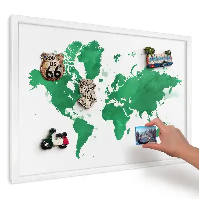 Tablă magnetică de perete cu model hartă verde în acuarelă