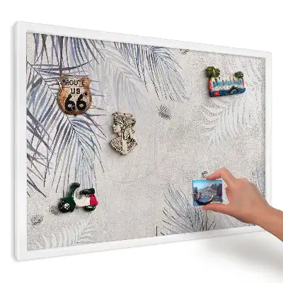 Tablă magnetică de perete cu model frunze de palmier pe fundal bej