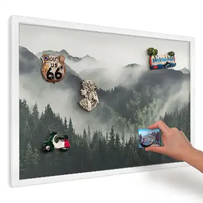 Panou magnetic decorativ cu design de pădure și munți încețoșați