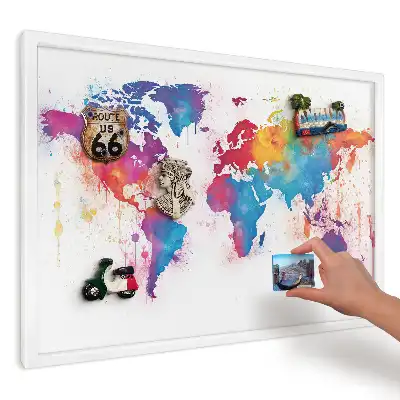 Panou magnetic decorativ cu hartă a lumii în acuarelă