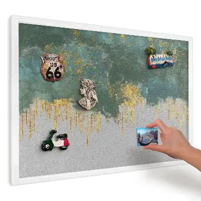 Tablă magnetică de perete cu model abstract turcoaz și galben