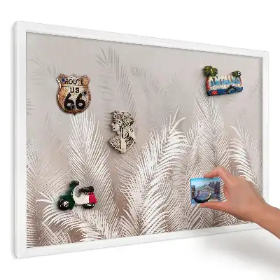 Panou magnetic decorativ cu model frunze albe pe fundal bej