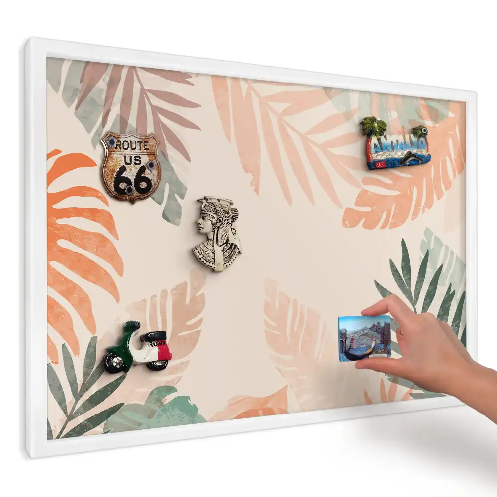 Panou magnetic decorativ de perete cu model frunze în tonuri pastelate calde
