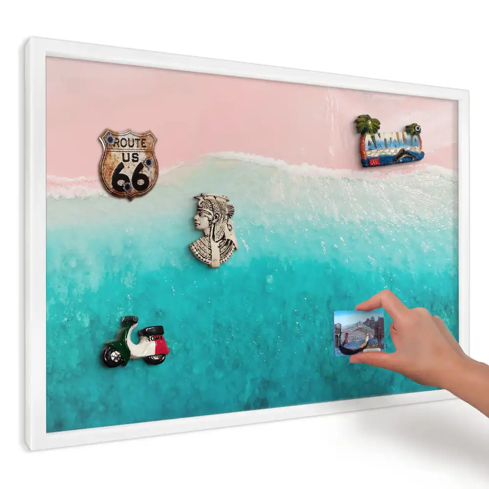 Panou magnetic decorativ cu design abstract în nuanțe de roz și turcoaz