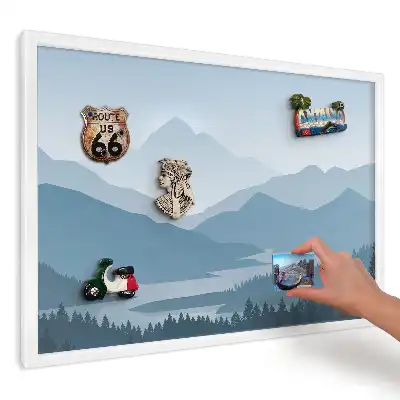Tablă magnetică de perete cu design Munți albaștri și pădure