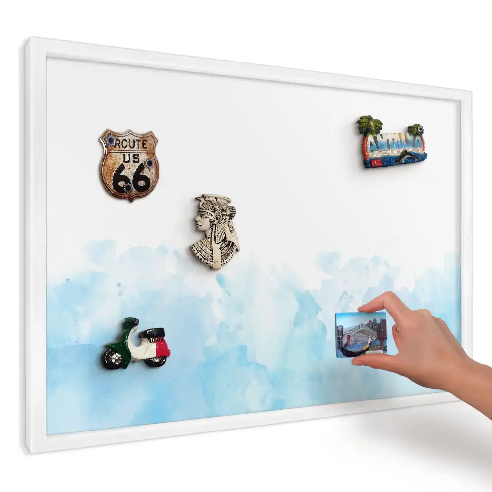 Panou magnetic decorativ de perete cu peisaj albastru în acuarelă