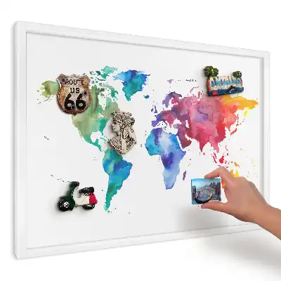 Panou magnetic decorativ cu hartă colorată în acuarelă