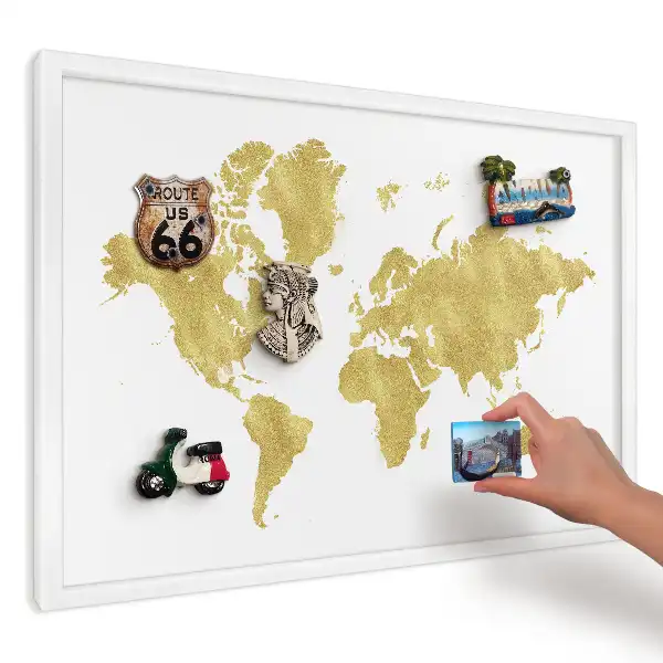 Panou magnetic decorativ de perete Hartă în nuanțe de galben pe alb
