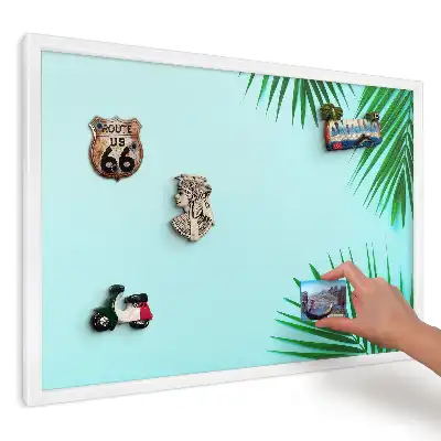 Panou magnetic decorativ cu design de palmieri verzi pe fundal pastel