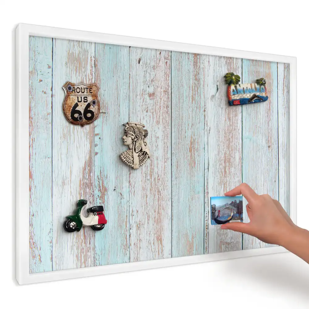 Tablă magnetică de perete cu model scânduri vechi albastru pastel