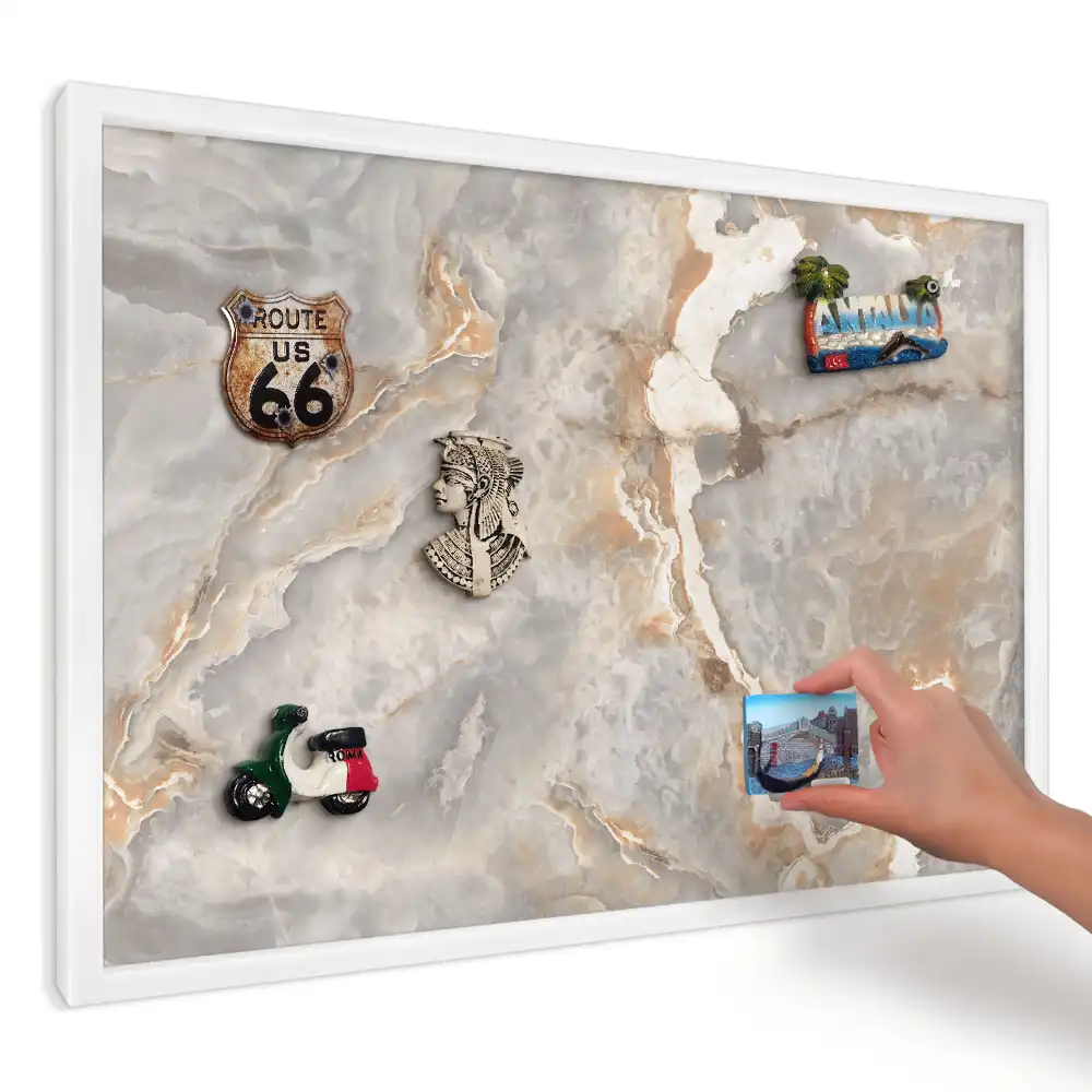 Panou magnetic decorativ de perete cu aspect de marmură bej-gri