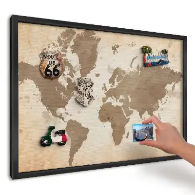 Panou magnetic cu hartă vintage maro pentru suveniruri din călătorii
