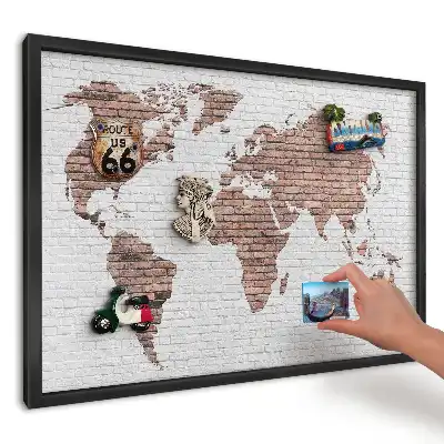 Tablă magnetică cu hartă pe zid de cărămidă pentru magneți de suvenir