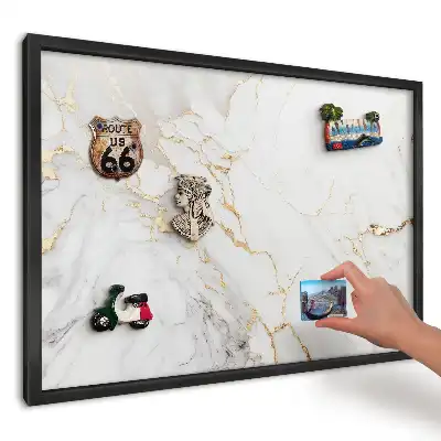 Panou magnetic pentru fotografii cu design de marmură albă cu vene galbene