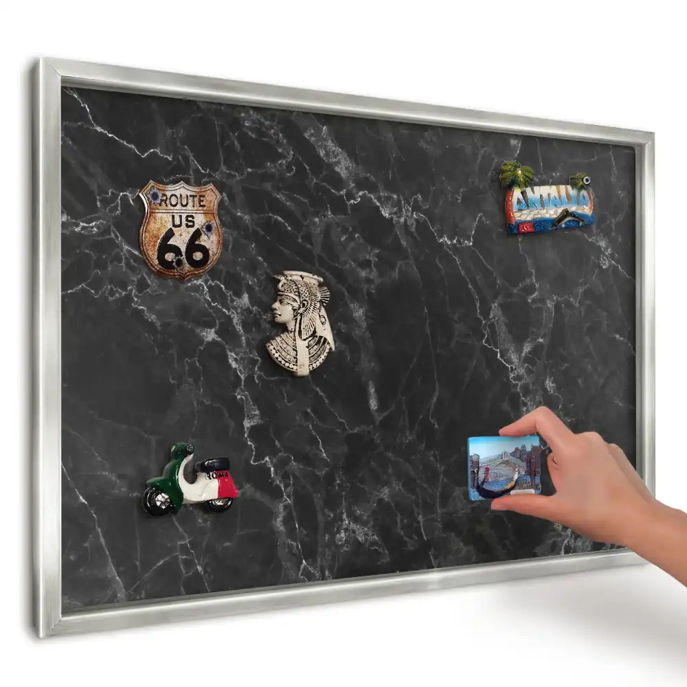 Tablă metalică de perete cu ramă decorativă model marmură neagră