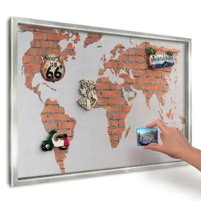 Panou magnetic cu ramă pentru magneți Harta lumii Zidul alb