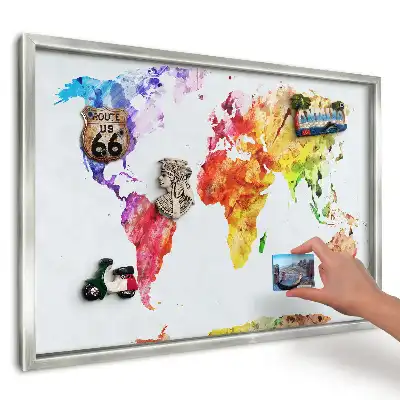 Panou magnetic înrămat cu hartă colorată în acuarelă