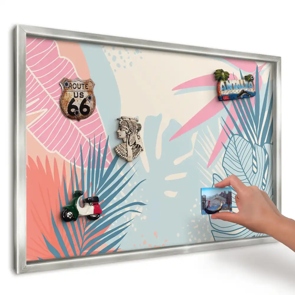 Panou magnetic înrămat cu model de frunze pastelate dinamice
