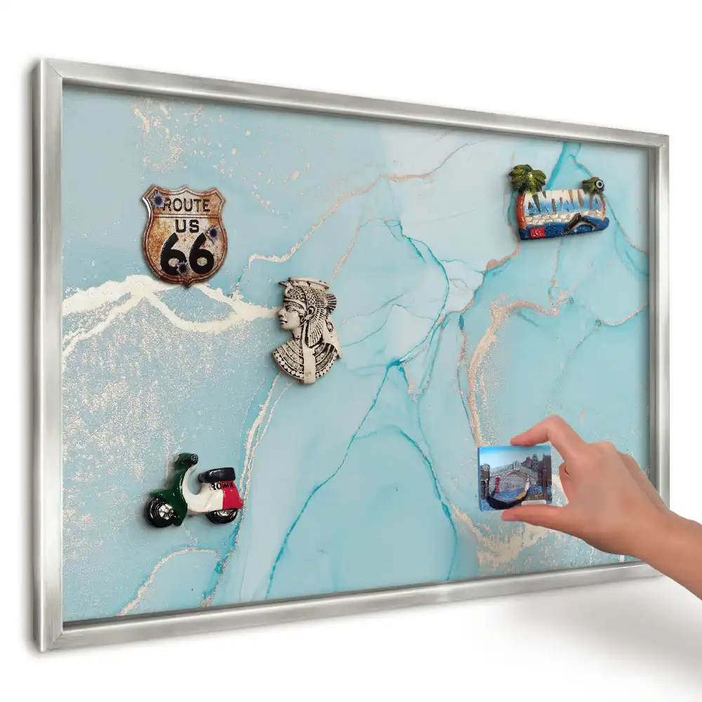 Panou magnetic cu ramă model Abstracție turcoaz și bej
