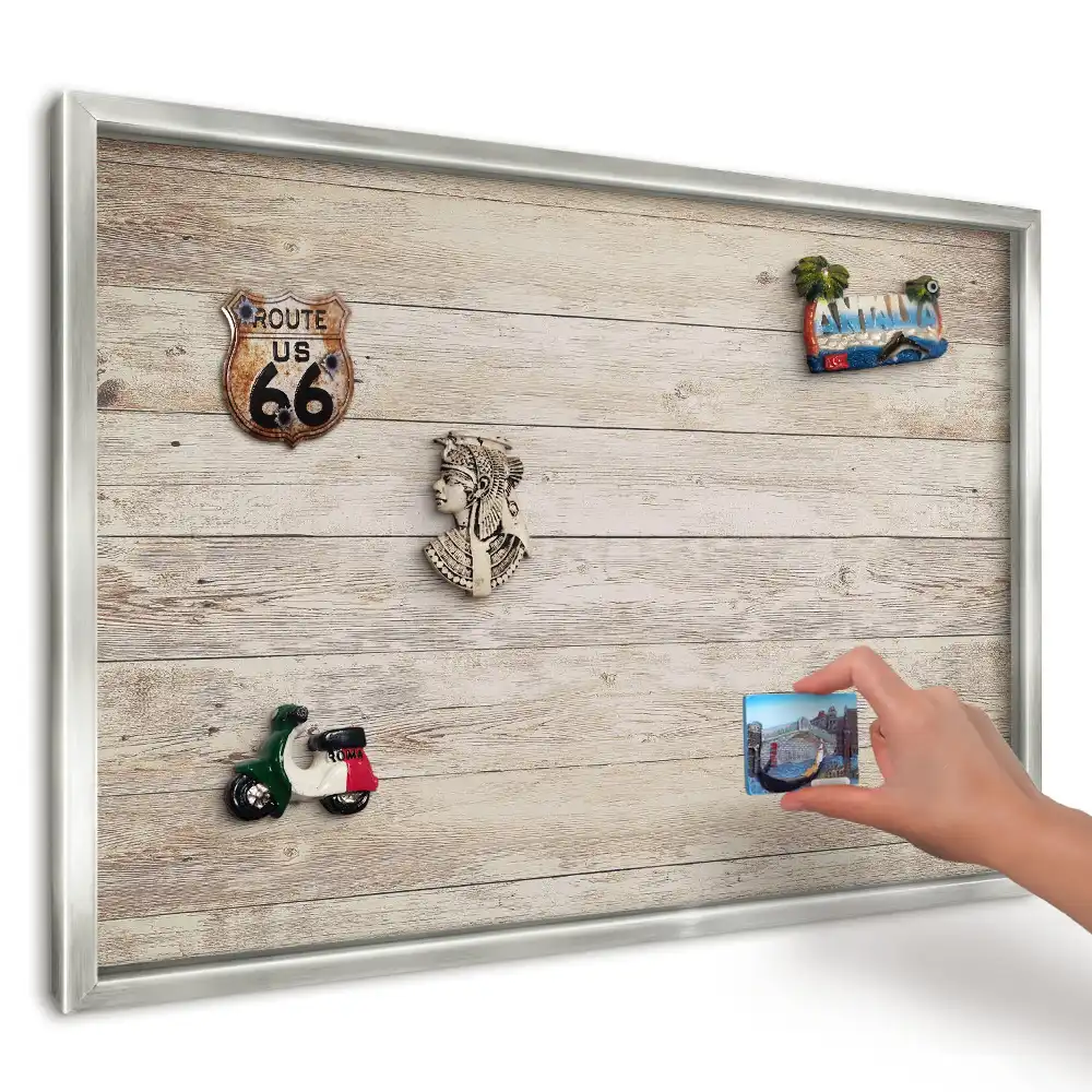 Panou magnetic înrămat cu model de scânduri vechi rustice