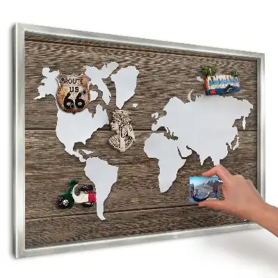 Panou magnetic cu ramă pentru magneți hartă pe lemn contrastant