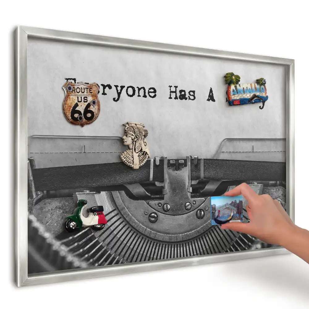 Tablă metalică decorativă de perete cu ramă model mașină de scris retro
