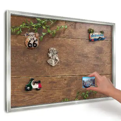 Tablă metalică de perete cu ramă decorată cu scânduri și frunze verzi