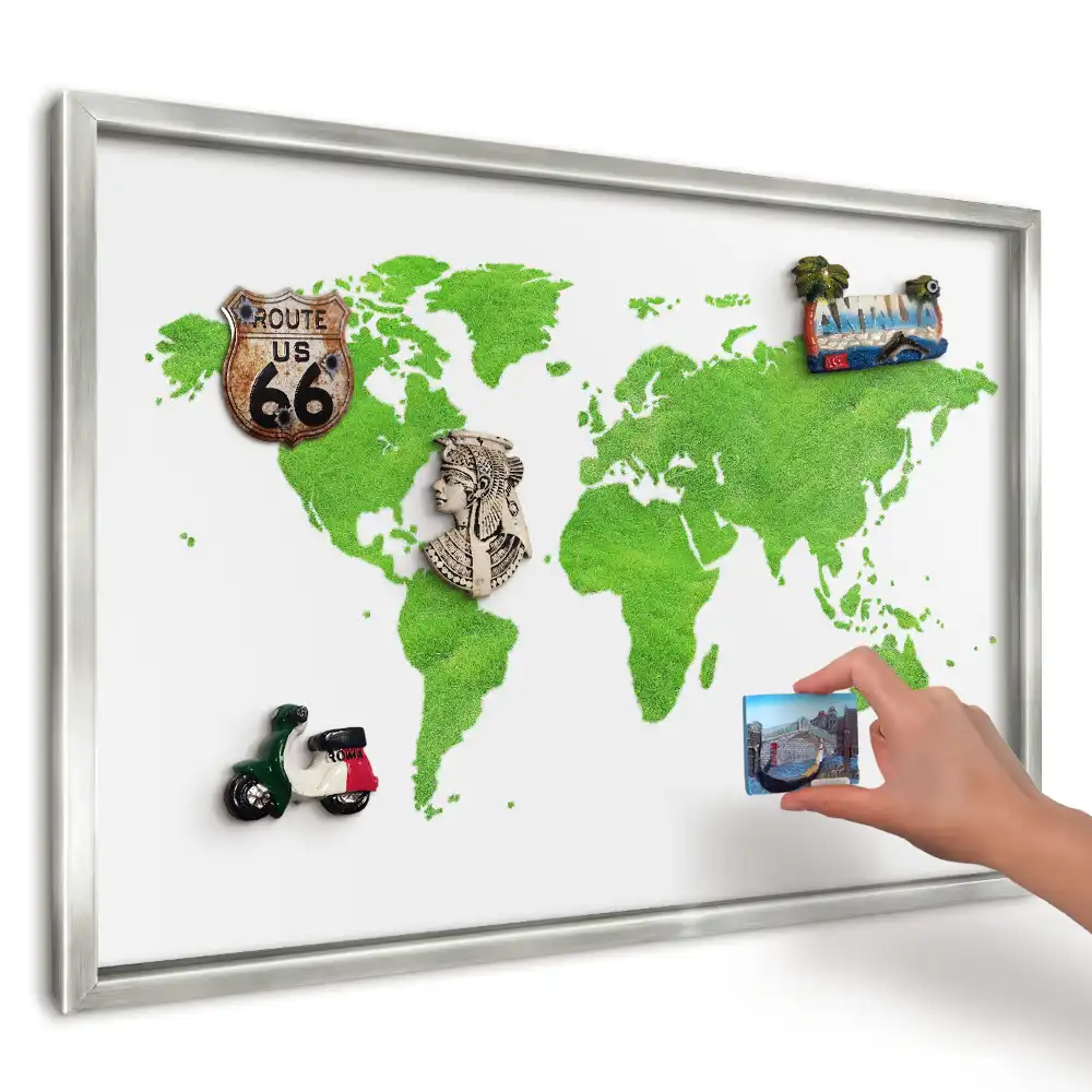 Panou magnetic cu ramă pentru magneți model Hartă verde pe alb