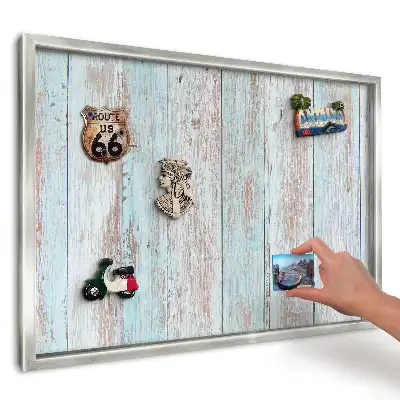 Panou magnetic înrămat cu model de scânduri vechi albastru pastel