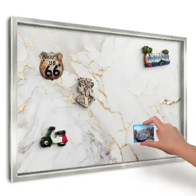 Panou magnetic înrămat cu model de marmură albă cu vene galbene